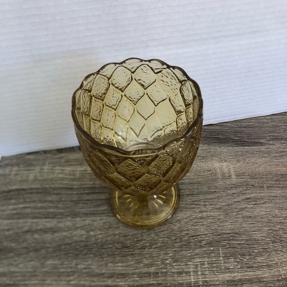 Vtg Quilted Amber Glass Goblet - Picture 4 of 15